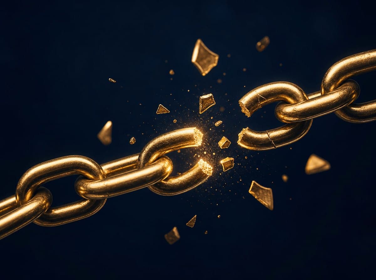 Cadena dorada rompiéndose, símbolo de libertad financiera